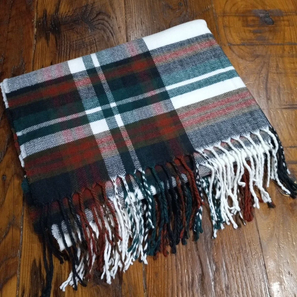 NWOT J Crew Knit Scarf Multicolor Plaid One Size 76x24  Acrylic Blend